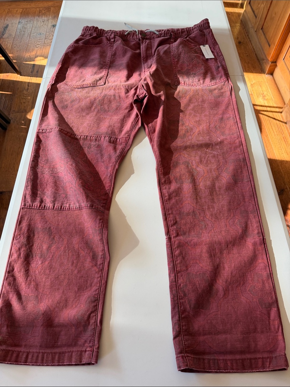 Anthropologie Maroon Cargo Pants with Subtle Print